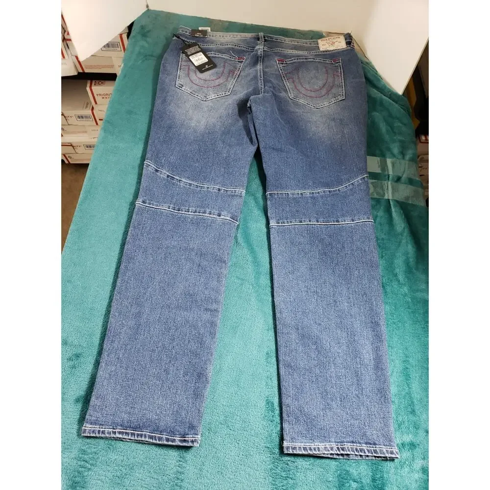 True Religion Jeans Size 36x32 Mens Blue Stretch Pants Rocco Relaxed Skinny NWT